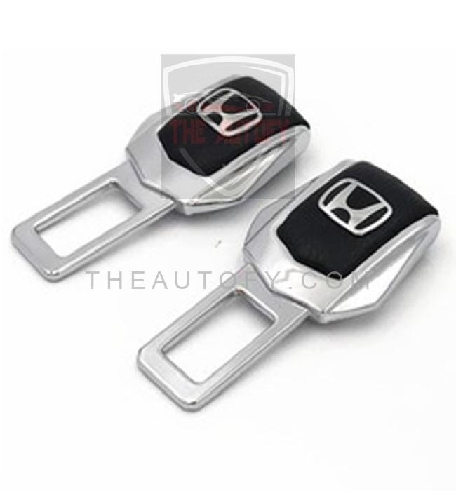 Honda Seat Belt Clip Leather Logo Black Chrome - 2pcs - THEAUTOFY.COM
