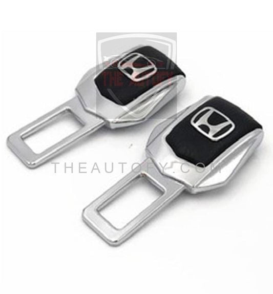 Honda Seat Belt Clip Leather Logo Black Chrome - 2pcs - THEAUTOFY.COM