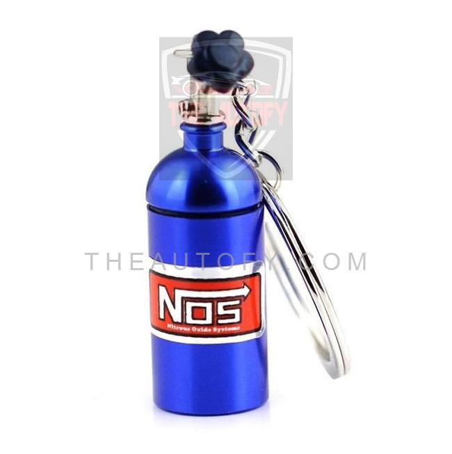 NOS Can Cylinder Shape Keychain Keyring - Blue - THEAUTOFY.COM