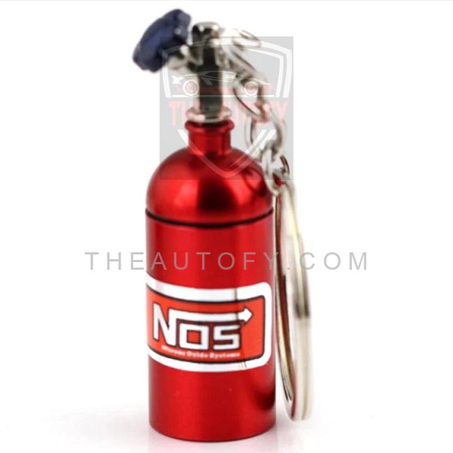 NOS Can Cylinder Shape Keychain Keyring - Red