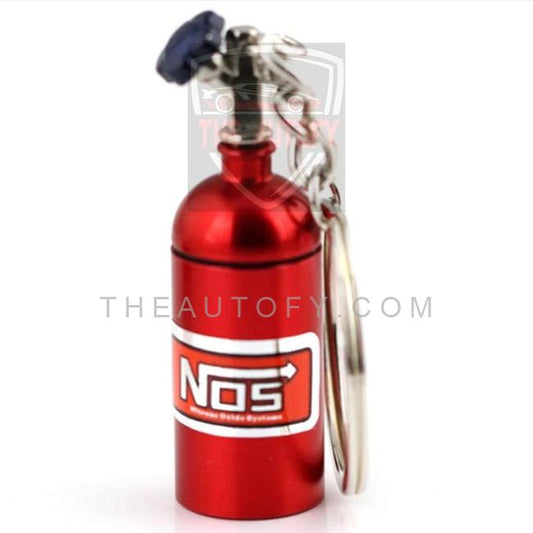 NOS Can Cylinder Shape Keychain Keyring - Red - THEAUTOFY.COM