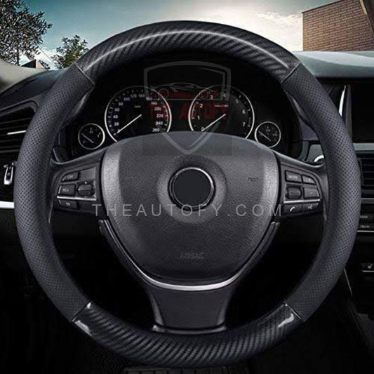 Steering Cover Carbon Fiber and Rexine Stitch - THEAUTOFY.COM