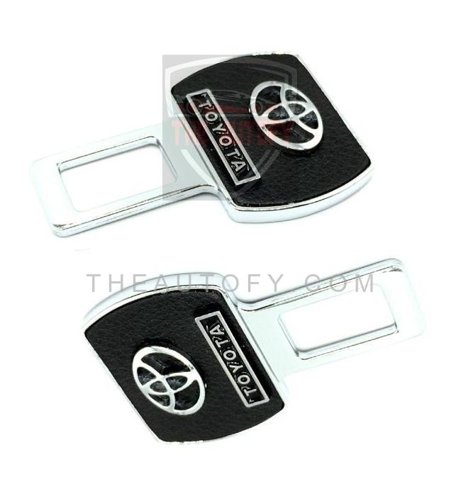 Toyota Seat Belt Clip Leather Logo Black Chrome - 2pcs - THEAUTOFY.COM