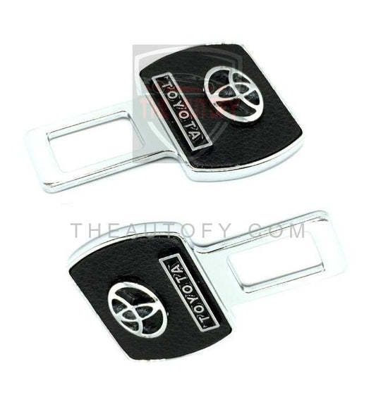 Toyota Seat Belt Clip Leather Logo Black Chrome - 2pcs - THEAUTOFY.COM