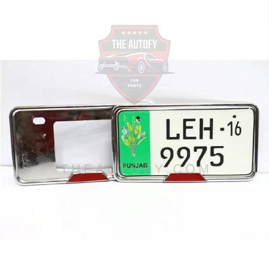 Chrome License Number Plate Frame With Reflector - Pair - THEAUTOFY.COM