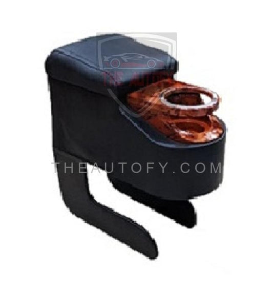 Universal Arm Rest With Wooden Style Glass Holder - THEAUTOFY.COM