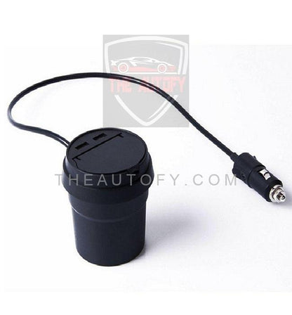 Car Portable Ashtray with USB Sockets - Black