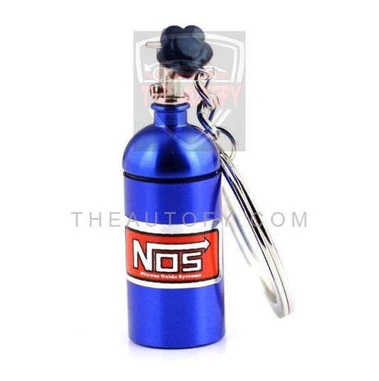 NOS Can Cylinder Shape Keychain Keyring - Blue