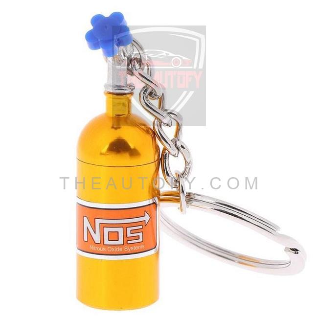 NOS Can Cylinder Shape Keychain Keyring - Golden