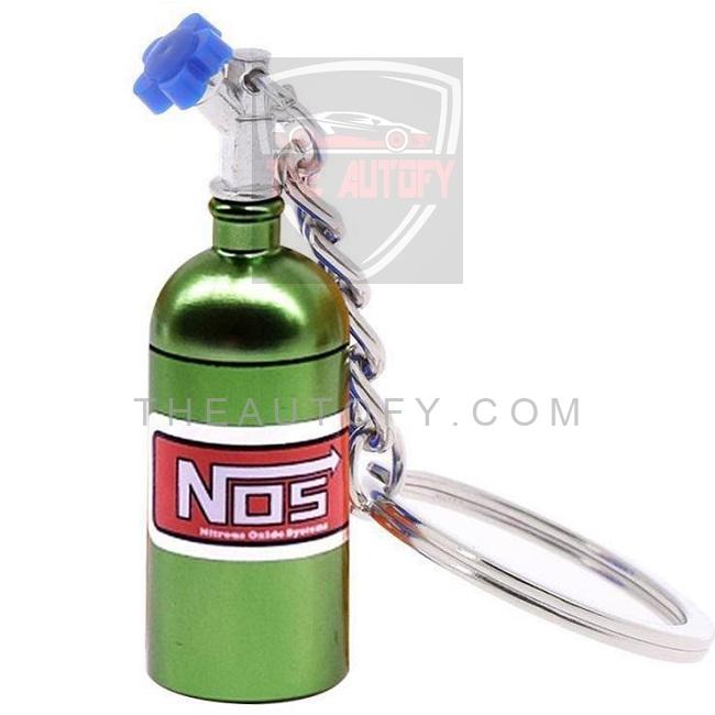 NOS Can Cylinder Shape Keychain Keyring - Green