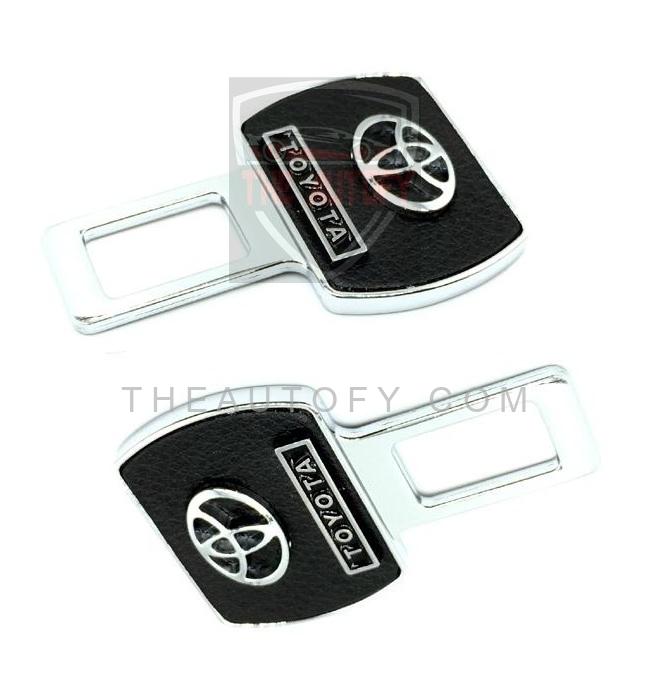 Toyota Seat Belt Clip Leather Logo Black Chrome - 2pcs