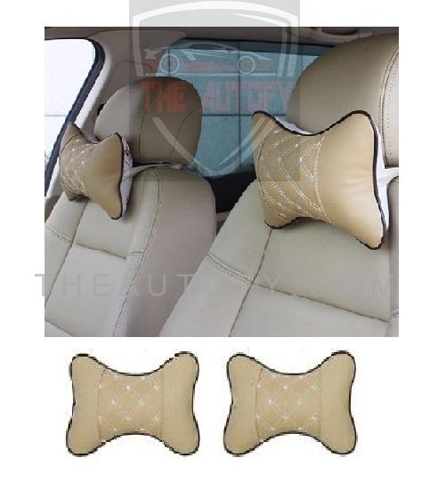 Car Neck Rest Pillow Pair - Beige & White