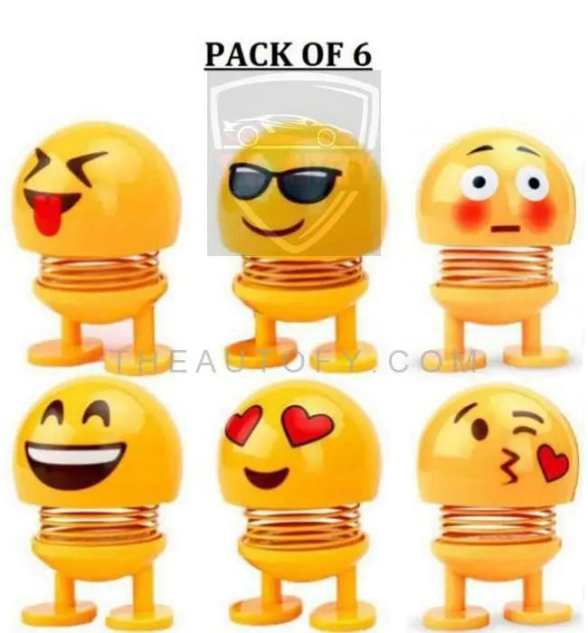 Bouncing Car Dashboard Smileys Emoji - Pack Of 6